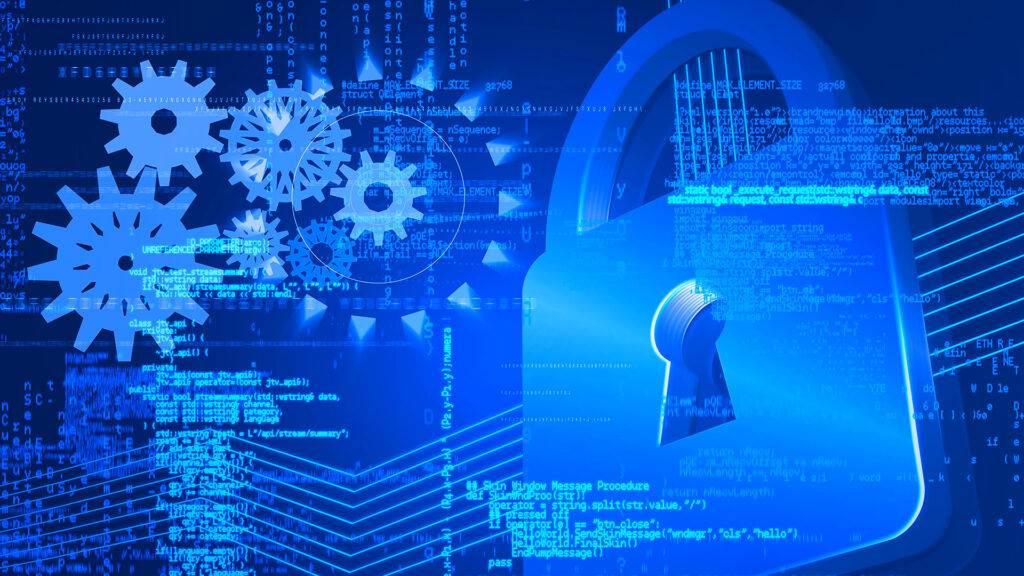 A motif of gears, code and a padlock to illustrate how traditional bug bounty doesn't allow for data about when and where researchers are testing in your networks.