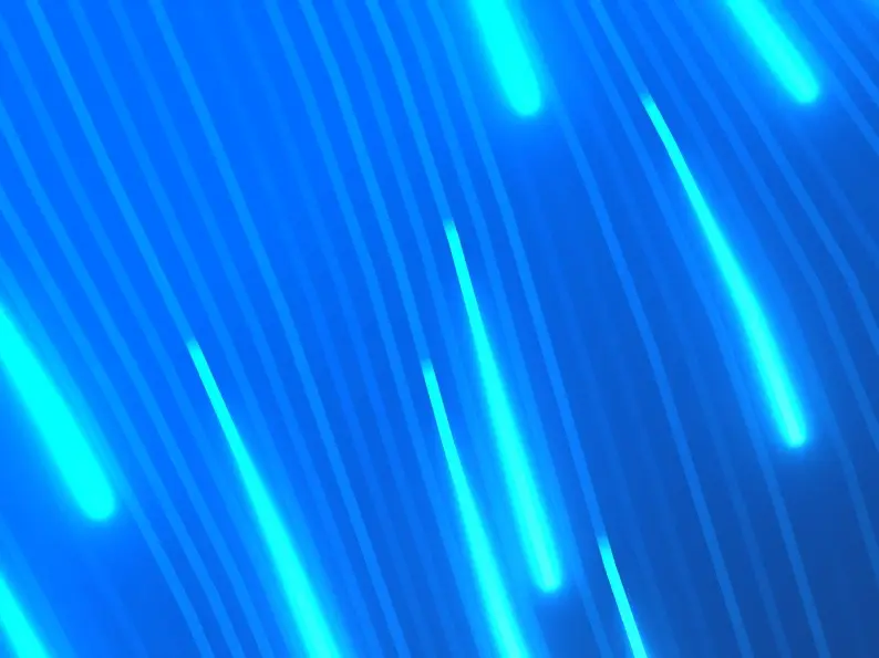 Abstract diagonal cyan light streaks resembling motion trails on a blue background.