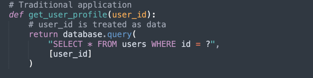 In traditional applications, user input is treated as data. The application's behavior is defined by code, and user input simply influences that behavior. 