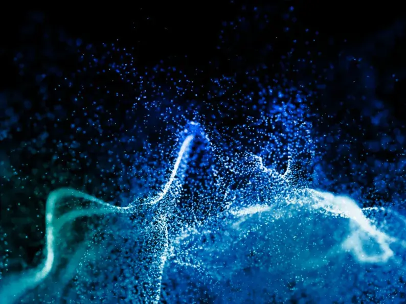 Abstract visualization of an AI agent system layered around a central model, representing orchestration, guardrails and verification